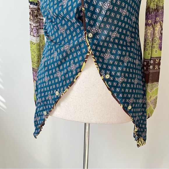 Anac by Kimi Asymmetrical Chic Art-to-Wear Long Paisley V-Neck Mesh Tunic Top XL - Picture 3 of 9